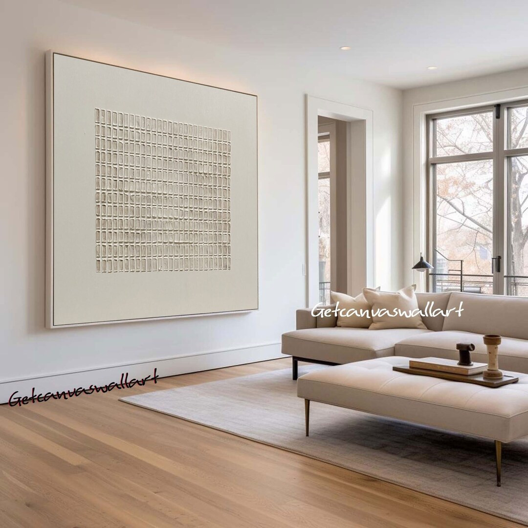 Beige 3D Texture Painting on Canvas Large Beige Minimalist Wall Art Creamy White Minimalist Paint... | Etsy (US)