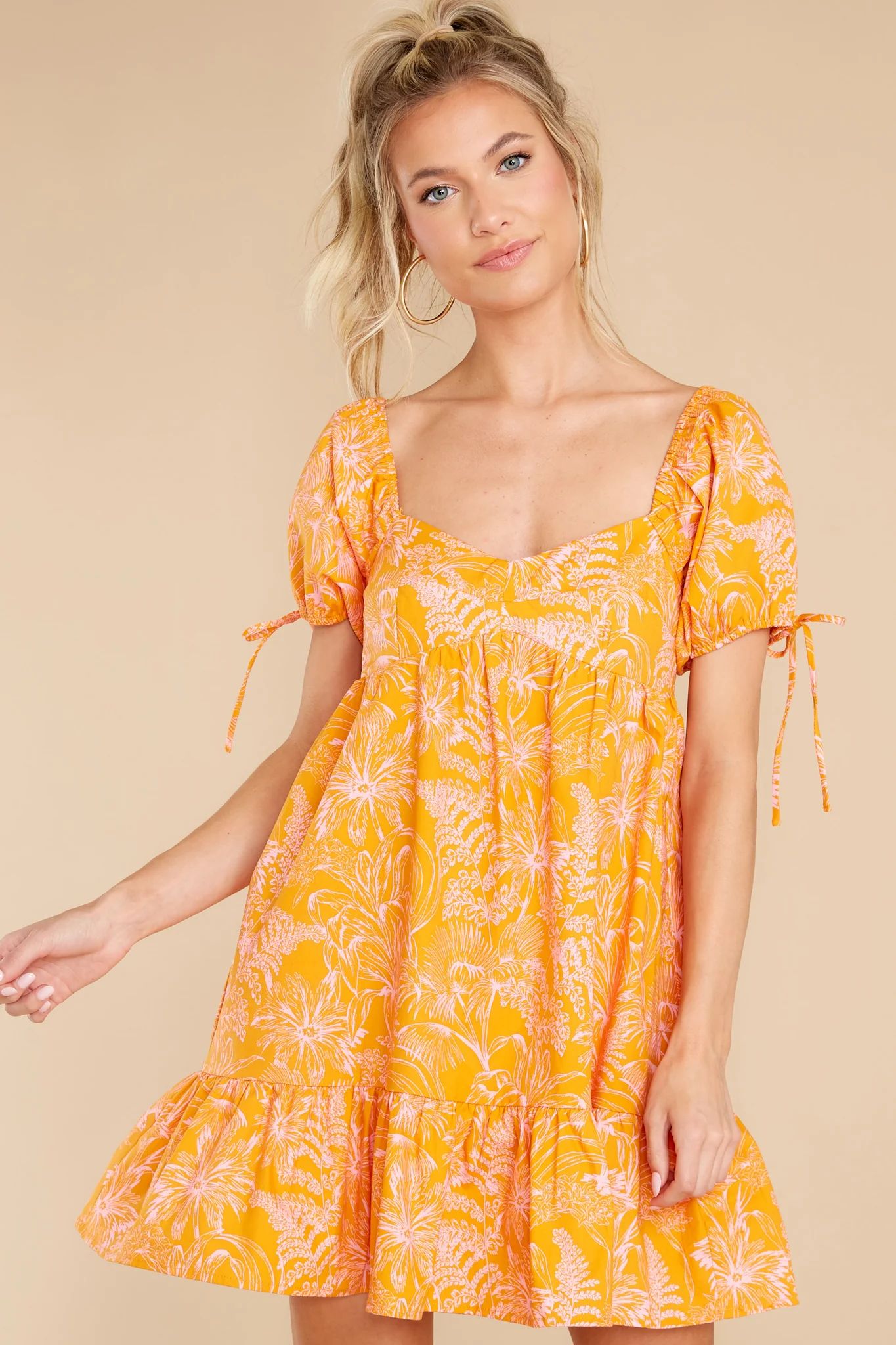 No One Compares Orange Floral Print Dress | Red Dress 