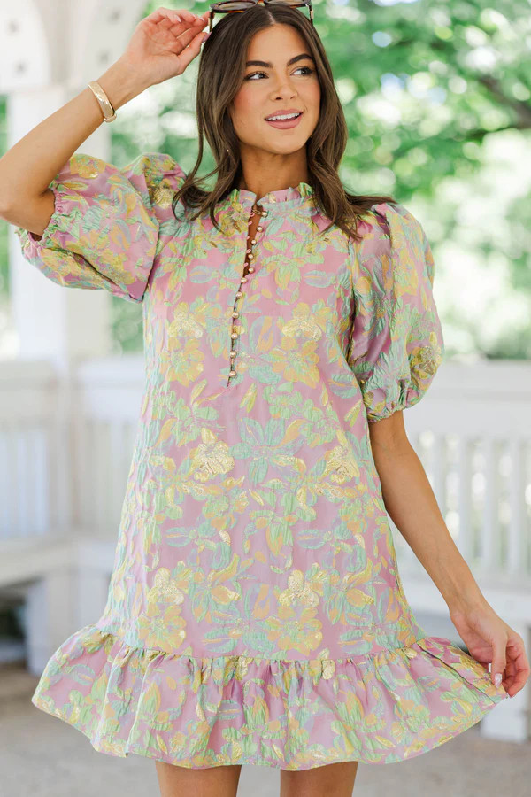 Full Of Grace Pink Brocade Dress | The Mint Julep Boutique