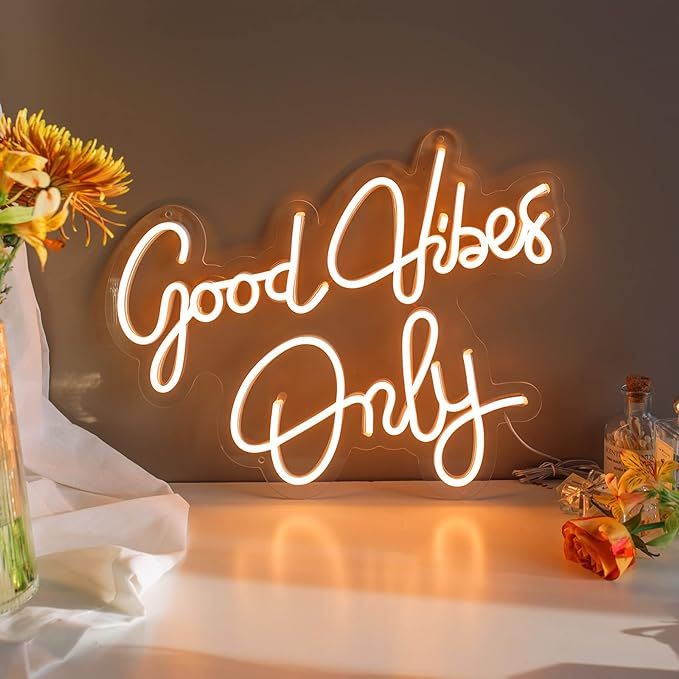 KUNBIGO Good Vibes Only Neon Signs Wall Decorations (with Power Adapter), Suitable for Neon Signs... | Amazon (US)