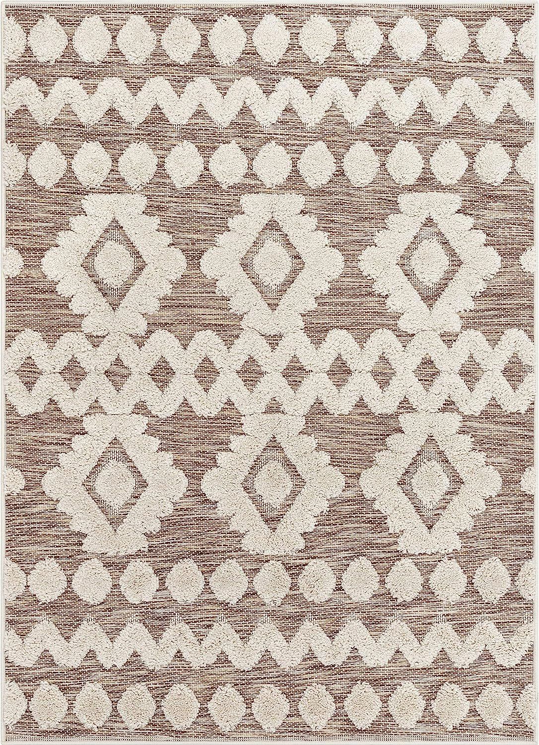Well Woven Cenar Beige Flat-Weave Hi-Low Pile Diamond Medallion Stripes Moroccan Tribal Area Rug ... | Amazon (US)