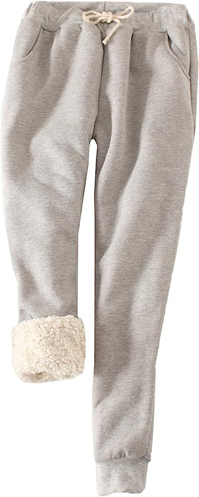 FACDIBY Women's Sweatpants Sherpa Lined Winter Warm Athletic Jogger Fleece Pants | Amazon (US)