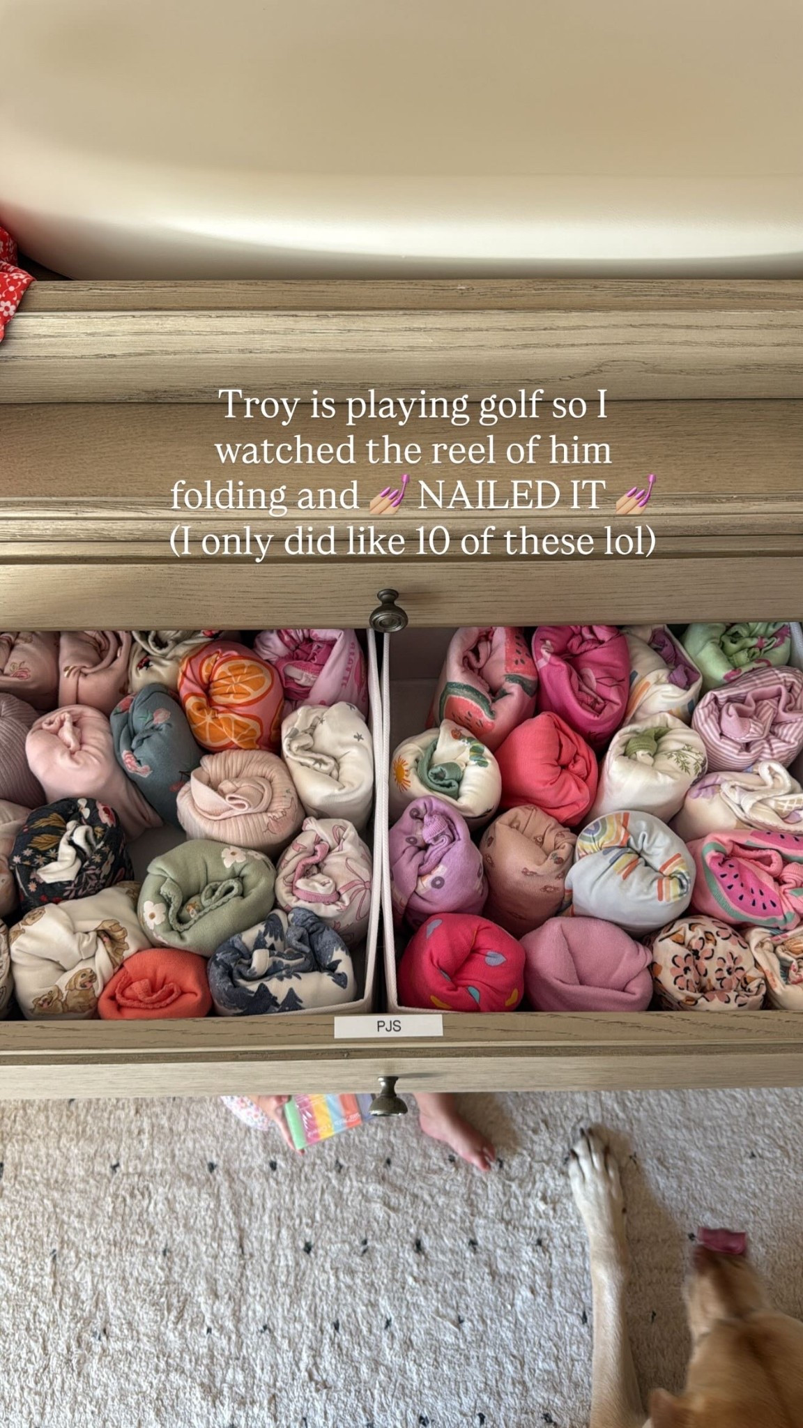 Troy is playing golf so I watched the reel of him folding and 💅🏼 NAILED IT 💅🏼 
(I only did like 10 of these lol)

 Baby clothes nursery organization 
Dresser is restoration hardwaree

#LTKHome #LTKBaby