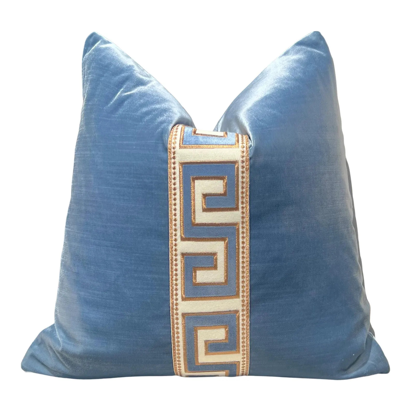 Designer Greek Key Velvet Pillow in Luminous Blue. Decorative High End Throw Pillows, Velvet Lumb... | Etsy (Global)