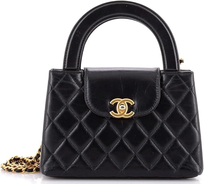 Amazon.com: Chanel, Pre-Loved Kelly Top Handle Shopping Bag Quilted Shiny Aged Calfskin Mini, Bla... | Amazon (US)