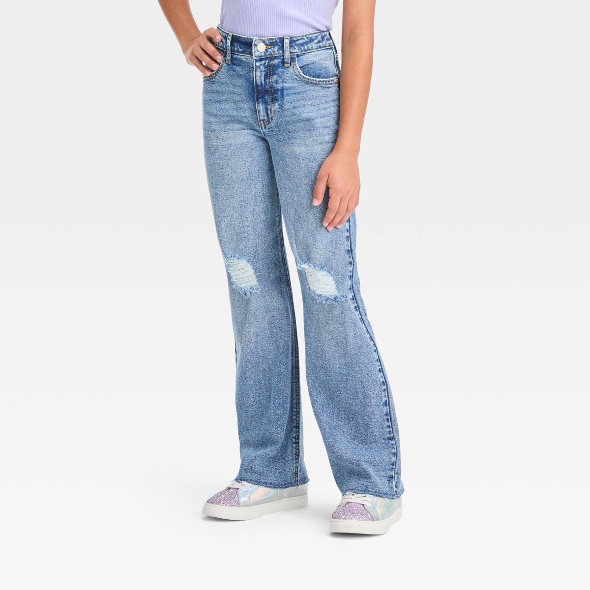 Girls' High-Rise Baggy Wide Leg Jeans - art class™ Medium Wash 10 | Target