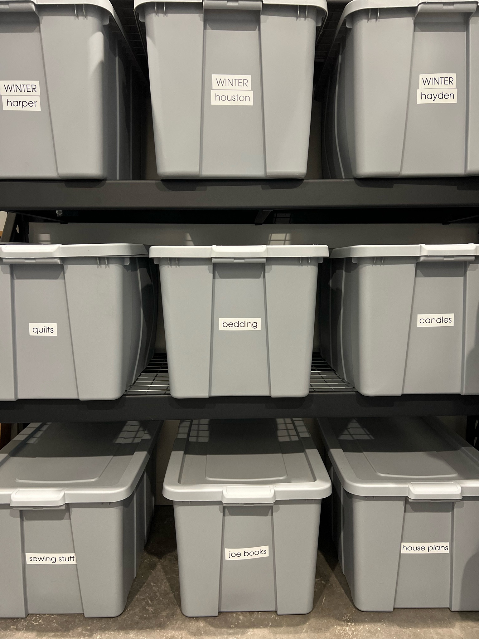 Best big 30 gallon storage bins. We’ve had ours for a few years. 