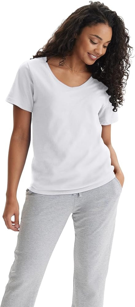 Hanes Women's Nano Premium Cotton V-Neck T-Shirt Pack | Amazon (US)
