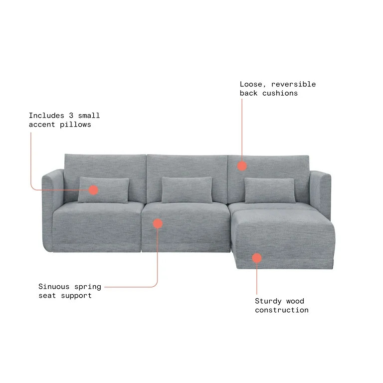 Beautiful Drew Modular Sectional Sofa with Ottoman by Drew Barrymore, Gray Fabric | Walmart (US)