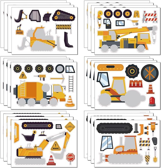 24 Sheets Construction Truck Stickers Make Your Own Truck Stickers Boys Birthday Party Favors Con... | Amazon (US)