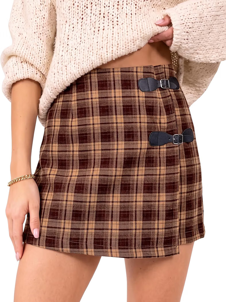 luvamia Plaid Skirts for Women Mini High Waisted Short A Line Wrap Skirt | Amazon (US)