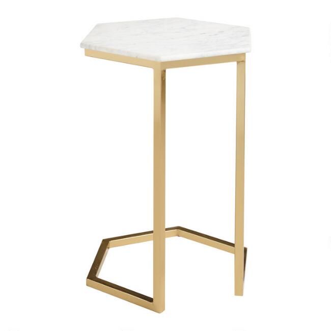 Hexagonal White Marble And Gold Metal Margaux Laptop Table | World Market