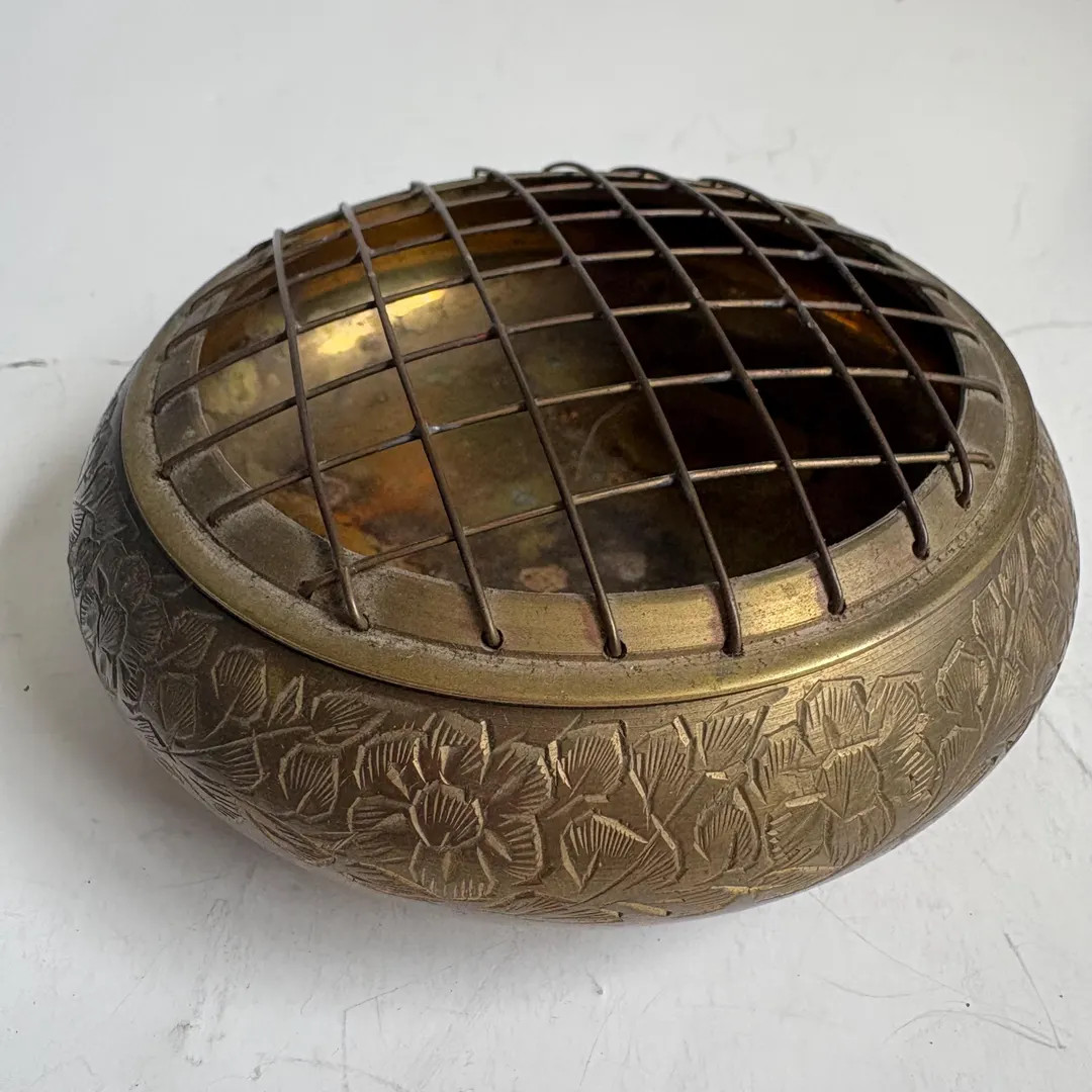Vintage Brass Ikebana Flower Frog Bowl with Floral Engraving – 5.5” | Etsy (US)