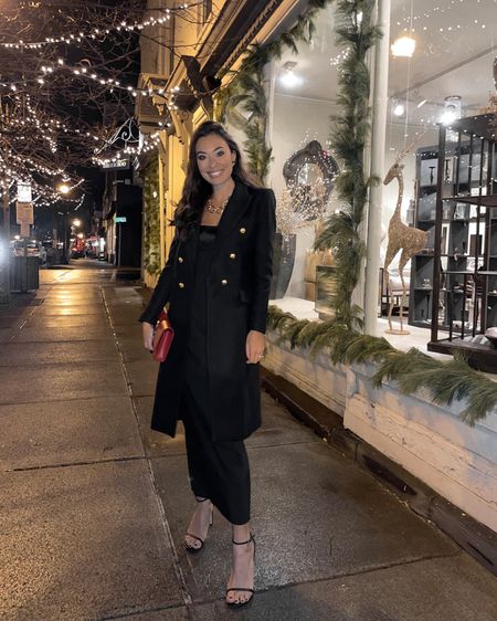 Kat Jamieson of With Love From Kat shares the best black coat for winter. Black coat, wool coat, gold buttons, classic style.

#LTKSeasonal #LTKstyletip #LTKHoliday