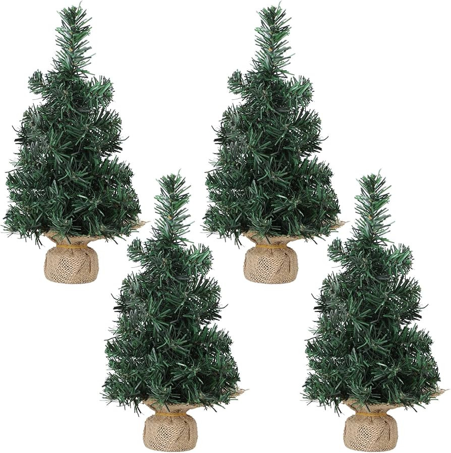 Fofetbfo 4 PCS Tabletop Mini Christmas Tree, 11.8 Inch Miniature Pine Christmas Tree with Burlap ... | Amazon (US)