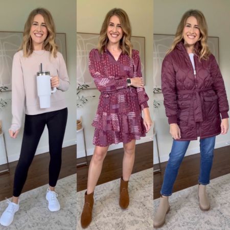 Walmart fall outfits; top sized up one to a medium, leggings sized up to medium, dress sized up to medium, coat tts small, jeans tts 4. Sneakers tts. Western boots I went up half size to a ten. Chelsea boots I went down a half size (wear with thin socks). #walmartfashion 

#LTKunder100 #LTKstyletip #LTKunder50
