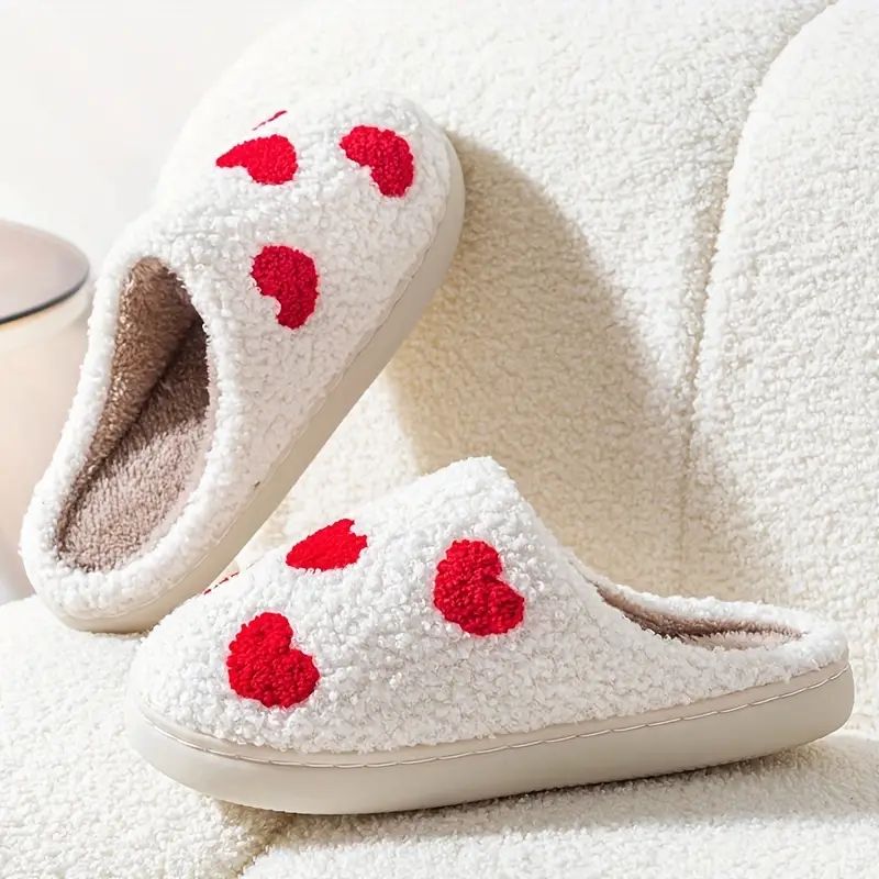 Heart Pattern Fuzzy House Slippers, Cute Closed Toe Plush Bedroom Floor Shoes, Cozy & Warm Home S... | Temu Affiliate Program