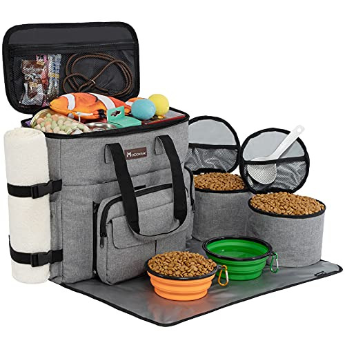 Modoker Dog Travel Organizer with 2 Collapsible Dog Bowls for Supplies & Accessories, Airline Approved Dog Tote Pet Travel Bag with 2 Travel Dog Food Container | Amazon (US)