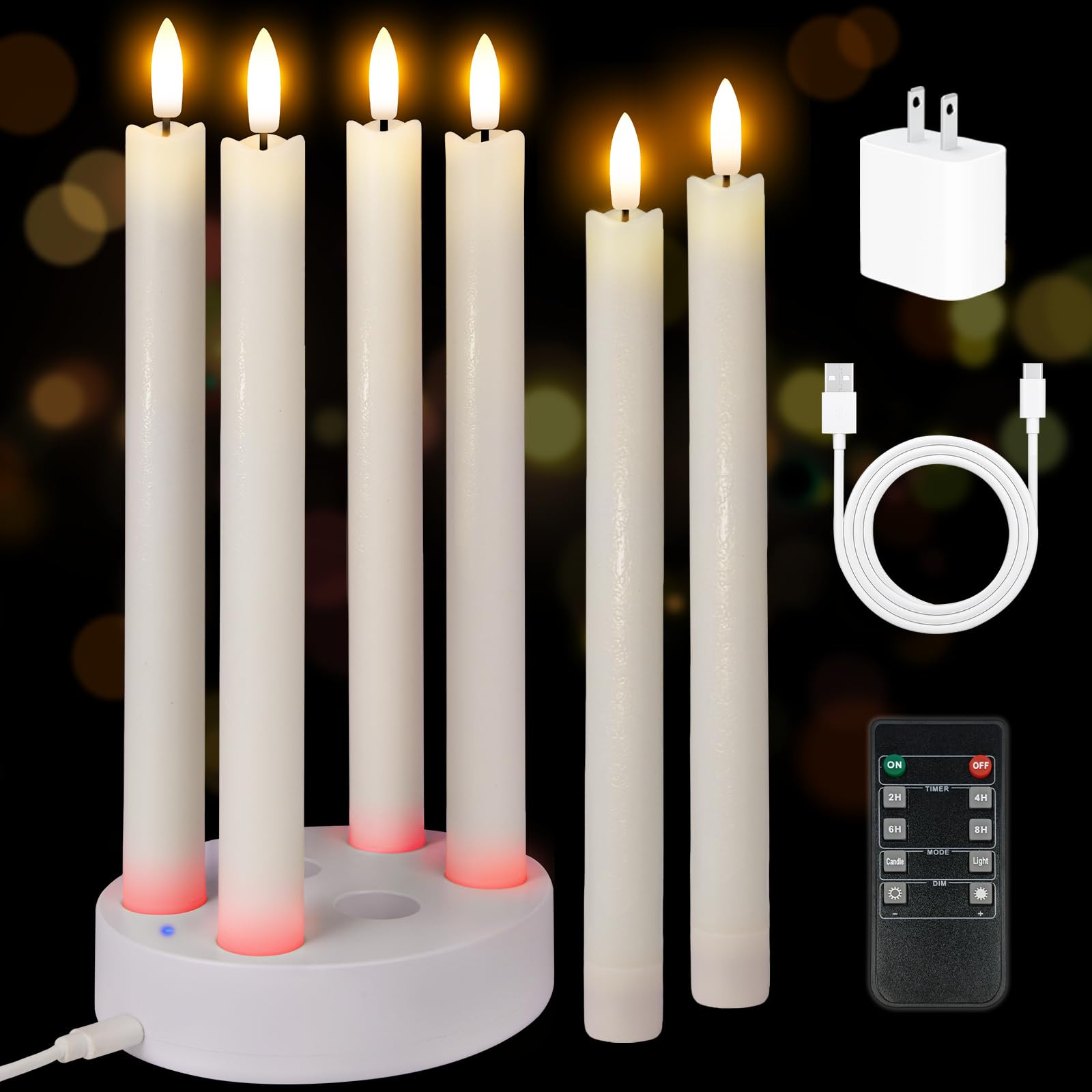 Rechargeable Flameless Taper Candles, 6 Pcs Real Wax Rechargeable LED Candles Flickering with Rem... | Amazon (US)
