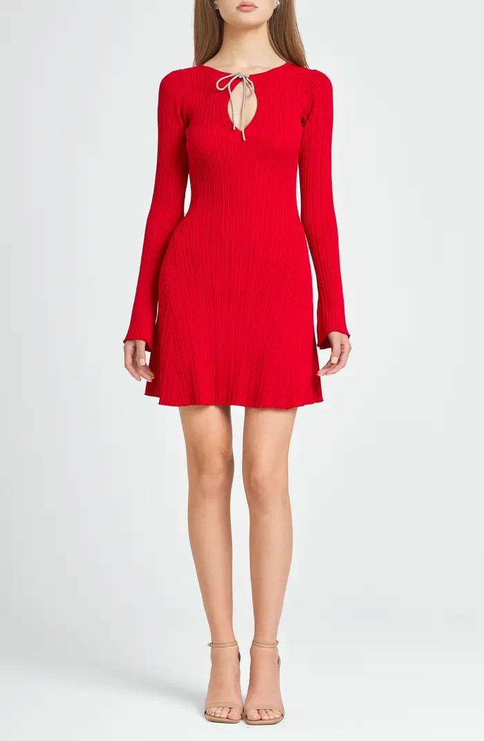 WAYF Small Talk Embellished Bow Long Sleeve Minidress | Nordstrom | Nordstrom