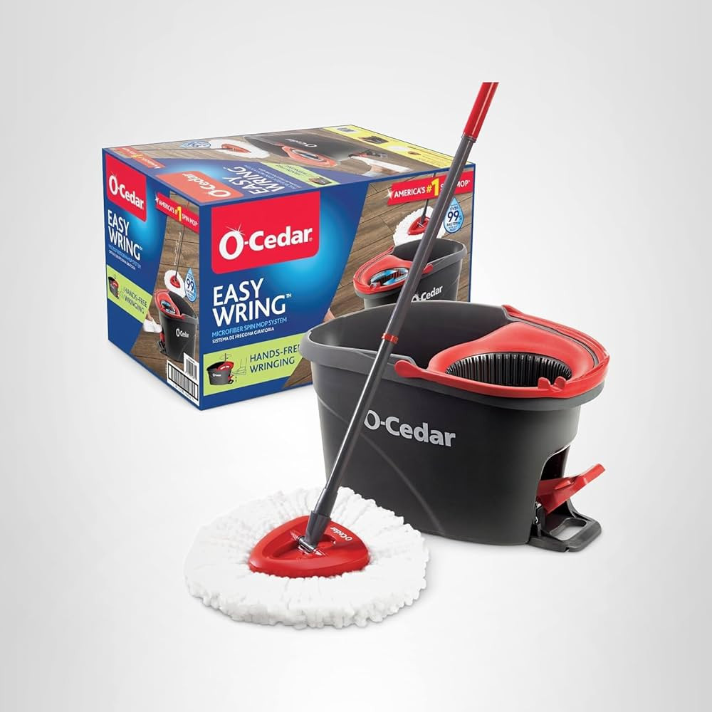 O-Cedar EasyWring Microfiber Spin Mop, Bucket Floor Cleaning System, Red, Gray, Standard | Amazon (US)