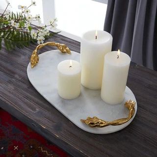 White Marble Tray with Gold Twisted Leaf Handles | Bed Bath & Beyond