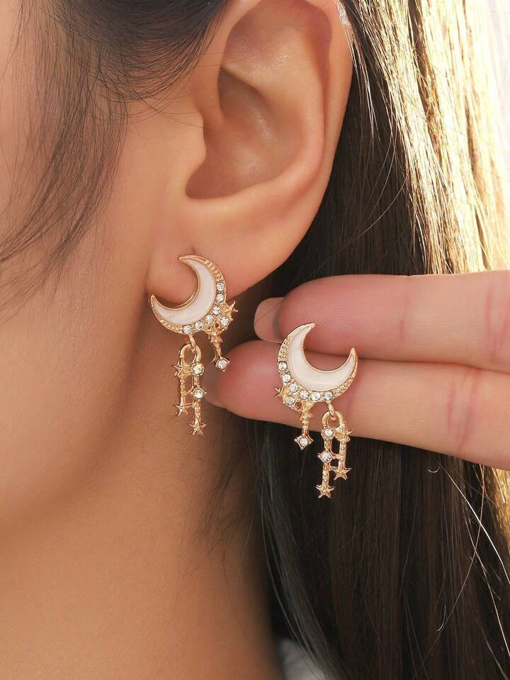 Rhinestone Moon & Star Decor Drop Earrings | SHEIN