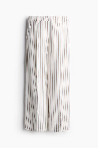 H & M - Wide-Leg Linen-Blend Pants - White/Brown Striped | H&M (US + CA)
