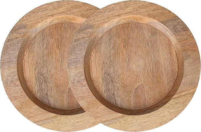 Wood Serving Charger Plates - Dinnerware Round Rustic Thanksgiving Centerpiece Tableware Dining f... | Amazon (US)