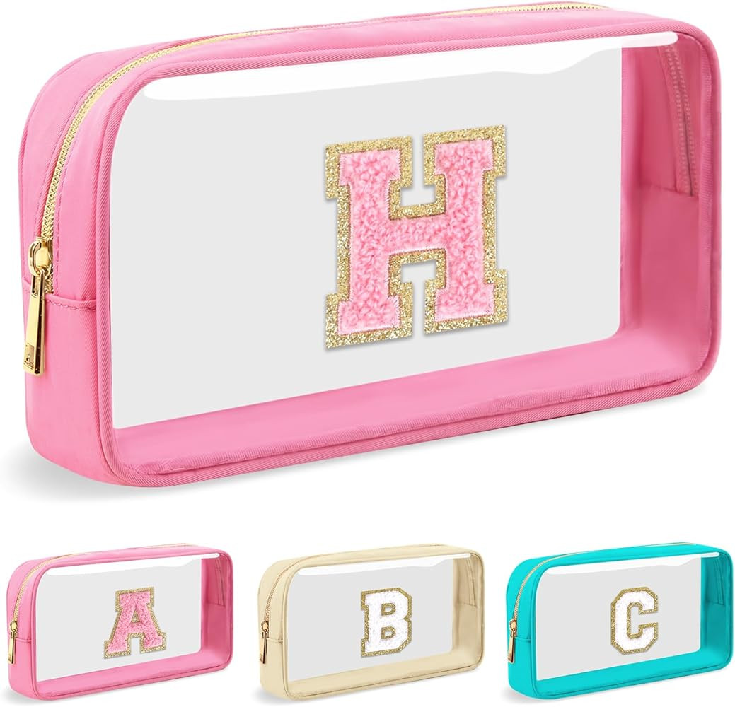 Personalized Initial Letter Clear Makeup Bag,Preppy Small Nylon&PVC Cosmetic Zipper Bag with Chen... | Amazon (US)