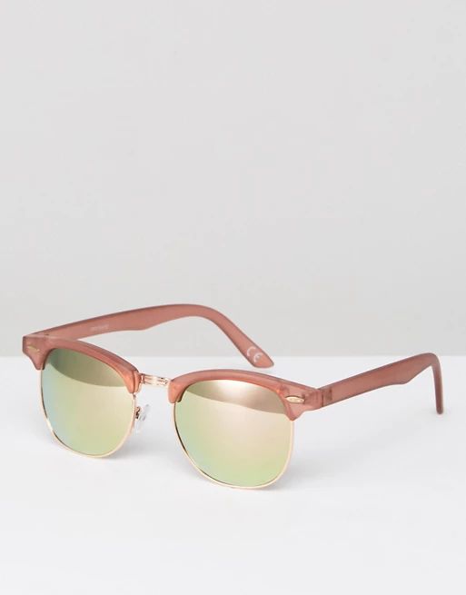 ASOS Retro Sunglasses In Crystal Pink With Rose Gold Mirror Lens | ASOS US