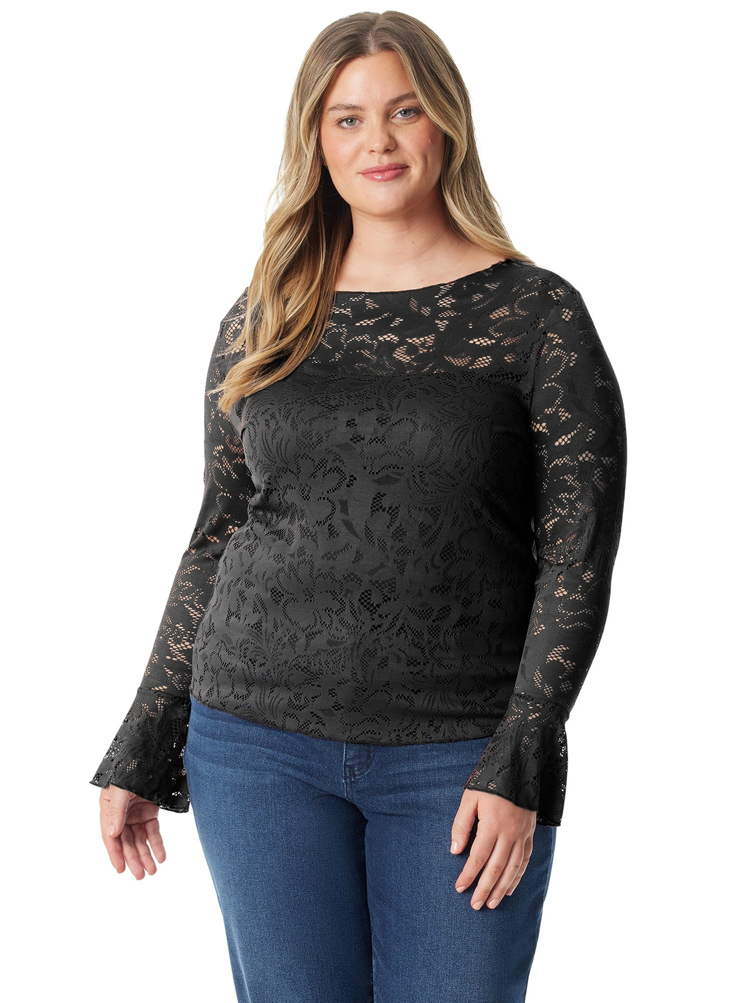Jessica Simpson Women's and Women's Plus Lace Knit Top | Walmart (US)