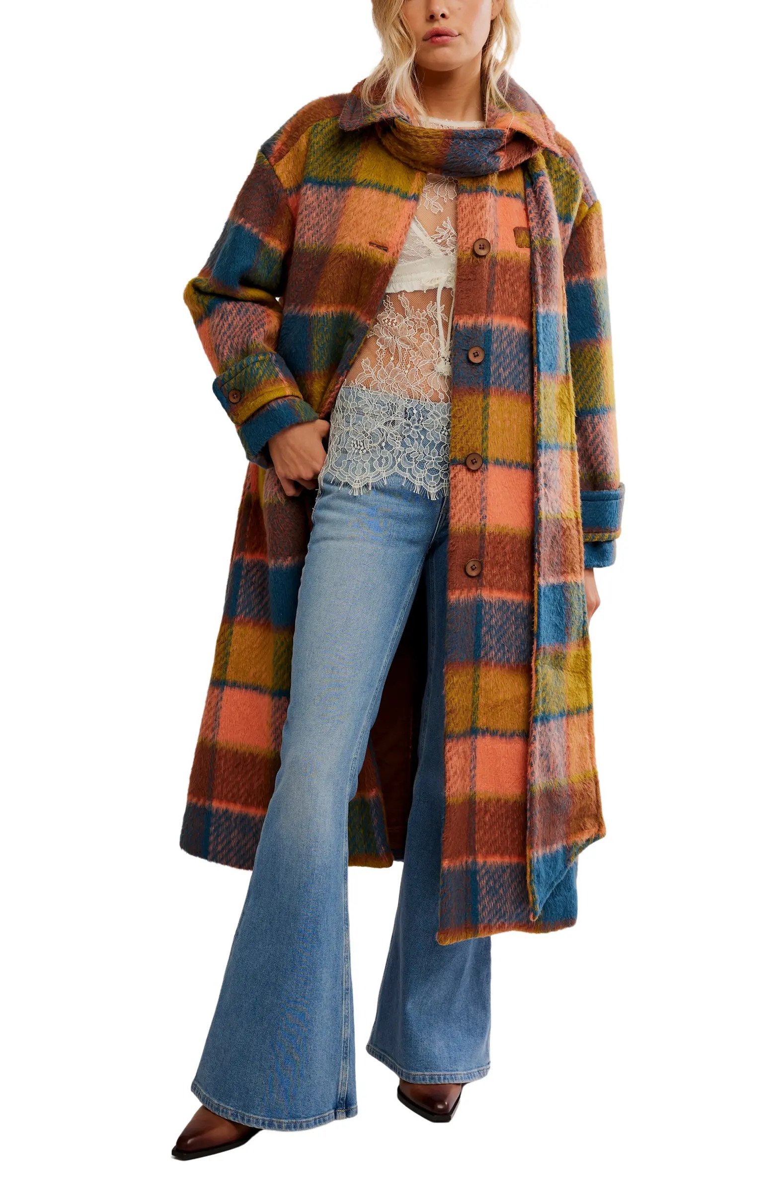Free People Dalton Plaid Wool Coat | Nordstrom | Nordstrom
