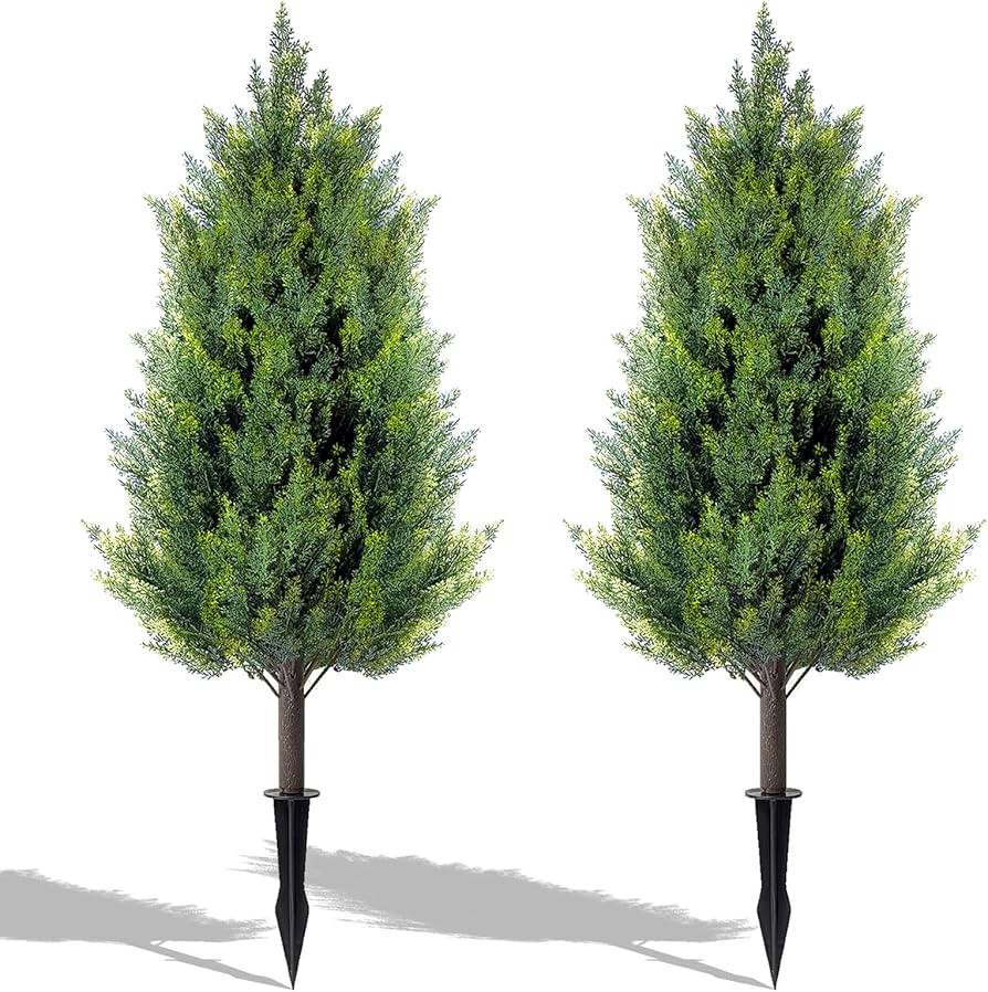 2 Pack 3FT Artificial Cedar Topiary Trees with Ground Spike, Realistic Fake Plants Tree UV Resist... | Amazon (US)