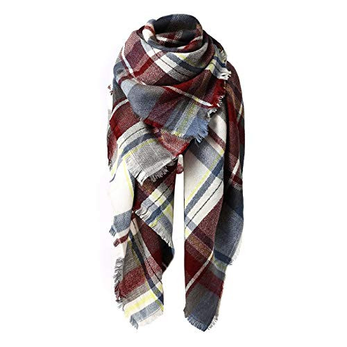 Trendy Plaid Scarf Womens Fall Winter Warm Soft Chunky Blanket Scarves Cozy Checked Tartan Wrap Shawl Purple Scarf | Amazon (US)