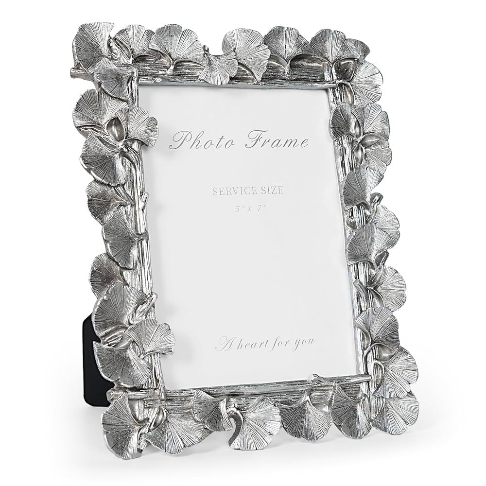 Silver 5x7 Picture Frame, Vintage Silver Ornate Leaf Textured Hand-Crafted Resin Frames with Glas... | Amazon (US)
