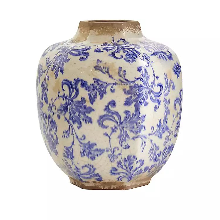 White and Blue Vintage Floral Vase | Kirkland's Home