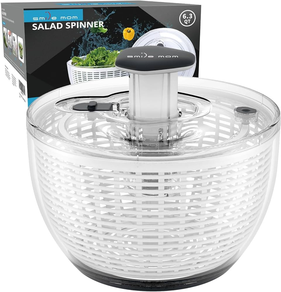 Salad Spinner Large Lettuce Spinner Kitchen Gadgets, Smile mom Large Salad Spinner 6.3 Qt One-Han... | Amazon (US)