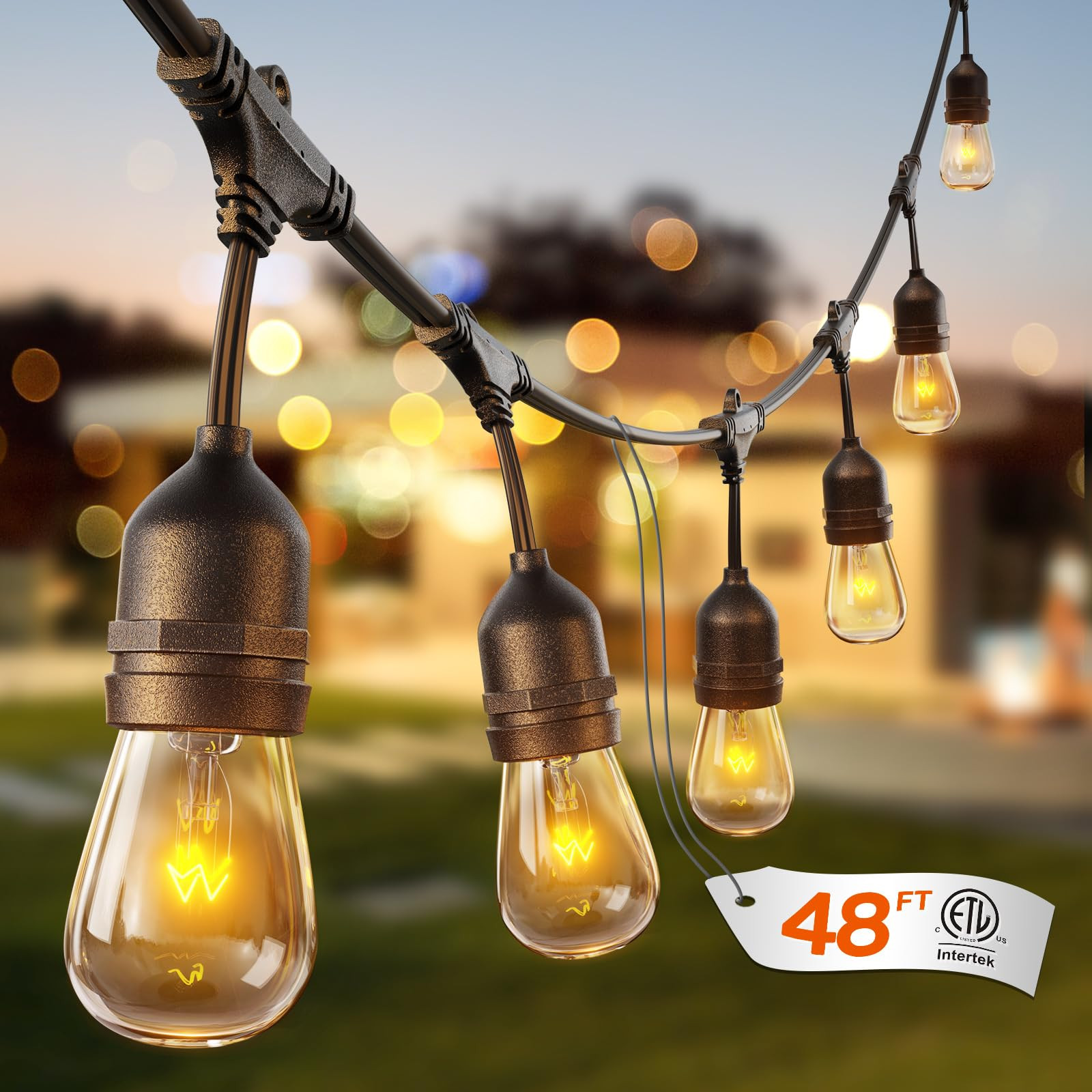 addlon 48 FT Outdoor String Lights Commercial Grade Weatherproof Strand, 18 Edison Vintage Bulbs,... | Amazon (US)