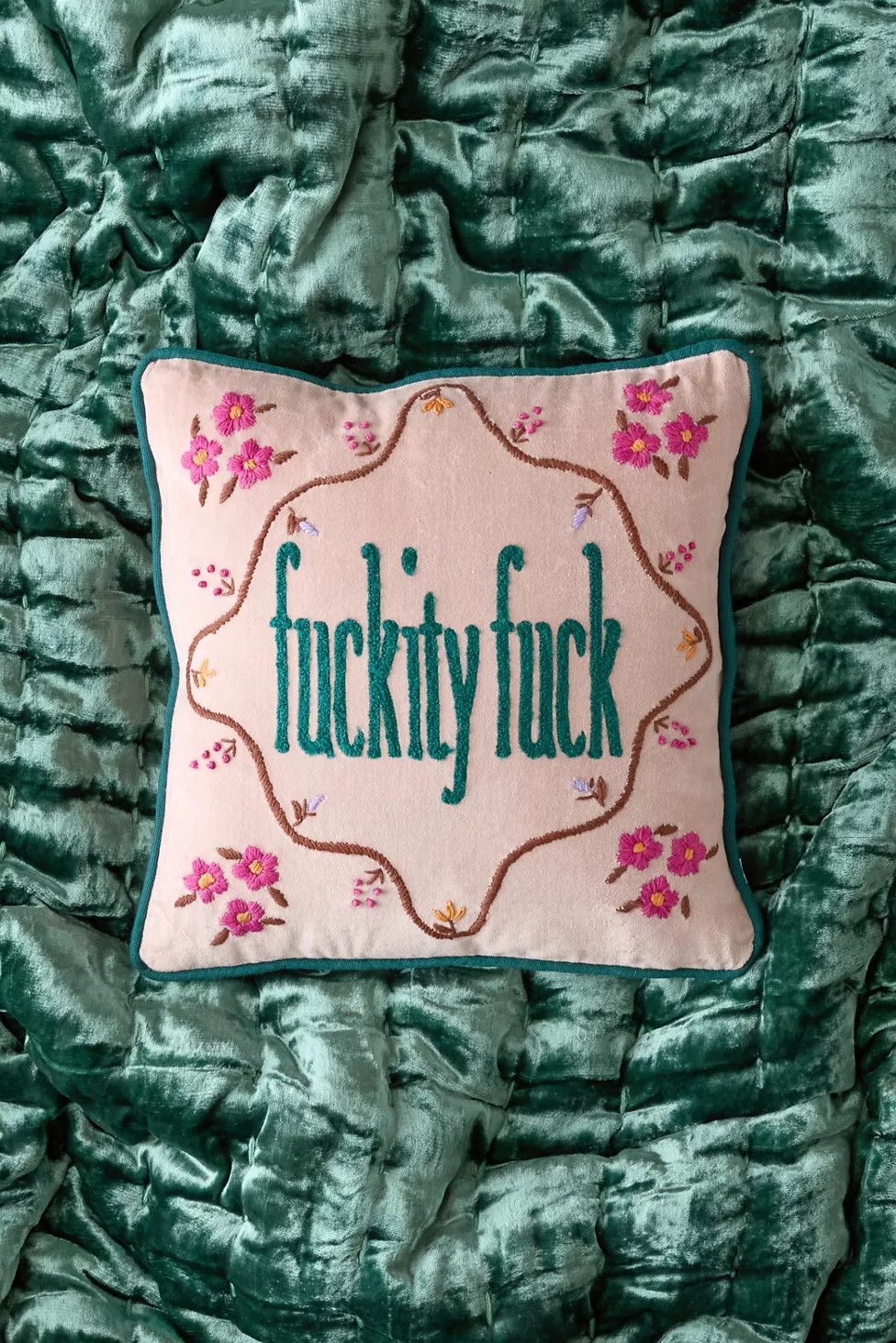 Cheeky Slogan Velvet Embroidered Throw Pillow | Urban Outfitters (US and RoW)