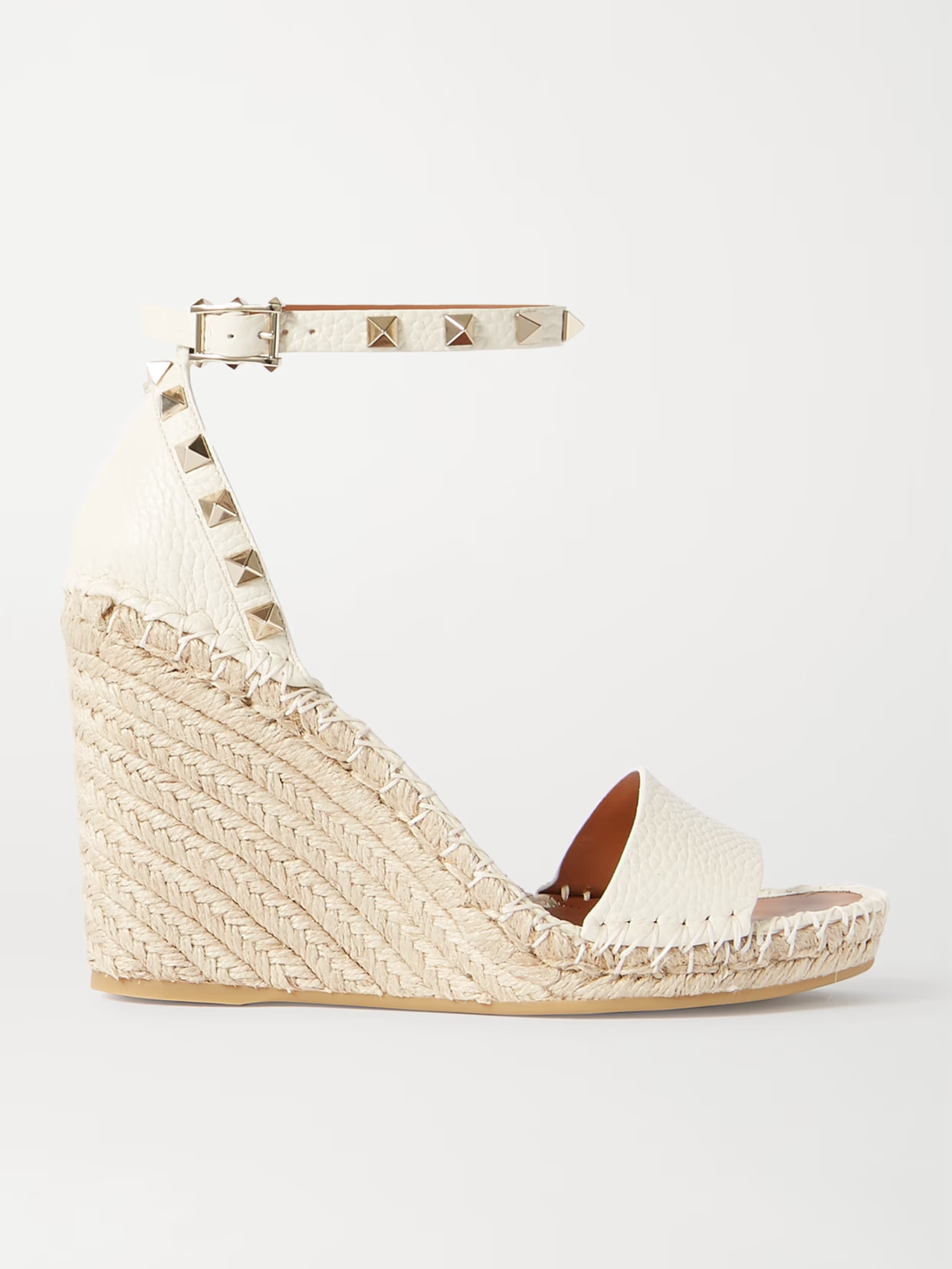 Valentino Garavani - Rockstud 105 Textured-leather Espadrille Wedge Sandals - Off-white | NET-A-PORTER (US)