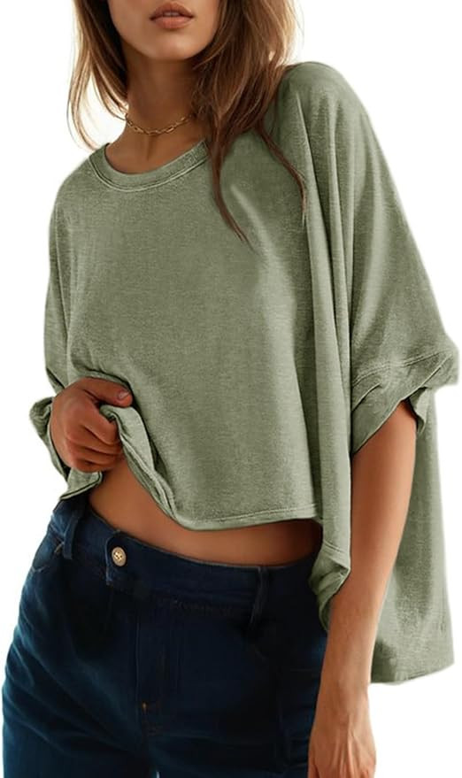 Dokotoo Summer Tops 2024 Womens Solid T Shirts for Women Loose Oversized Shirts Basic Tee | Amazon (US)