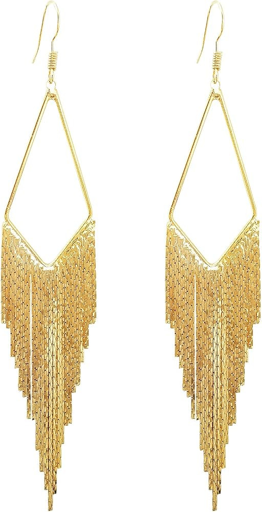 SELOVO Dangling Metal Chain Tassel Dangle Earrings Silver/Gold Color | Amazon (US)