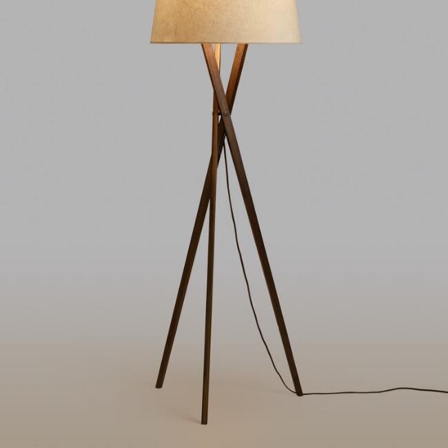 Walnut Wood Tripod Austin Floor Lamp Base | World Market