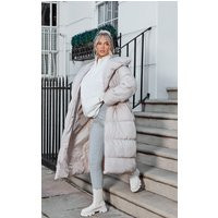 Taupe Chevron Quilted Maxi Puffer Coat | PrettyLittleThing US