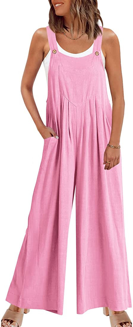 SENSERISE Womens Overalls Casual Loose Sleeveless Jumpsuits Adjustable Straps Wide Leg Jumpsuit R... | Amazon (US)