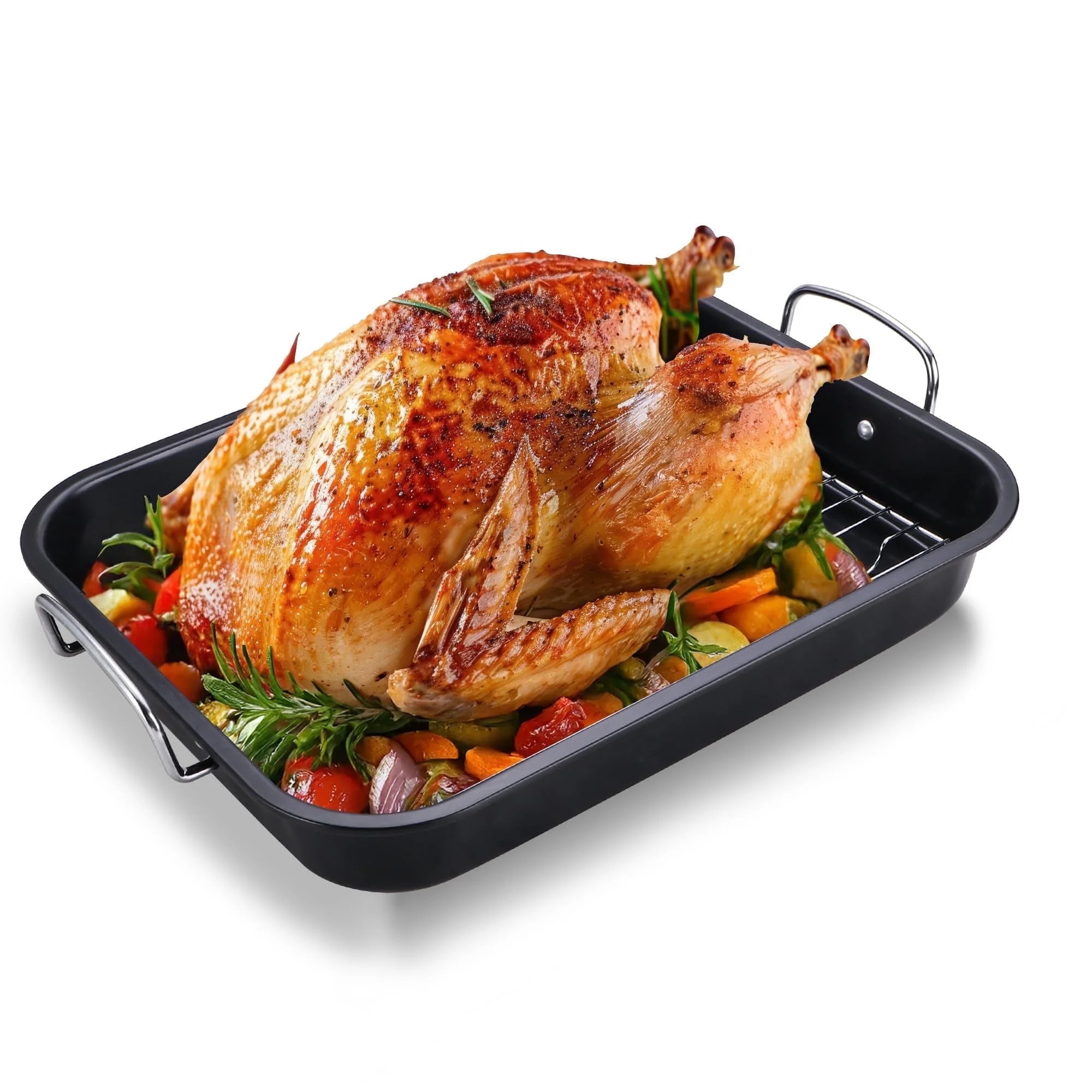 HONGBAKE Small Roasting Pan with Flat Rack, 16"x11.5" Nonstick Turkey Pan for Oven, Chicken Roast... | Walmart (US)