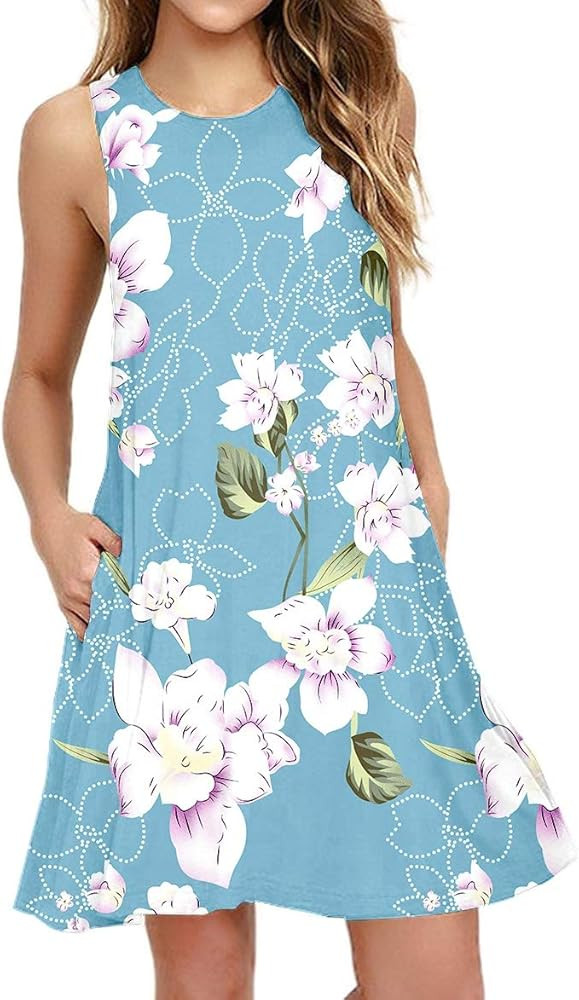 Women's Summer Casual Swing T-Shirt Dresses Beach Cover up with Pockets | Amazon (US)