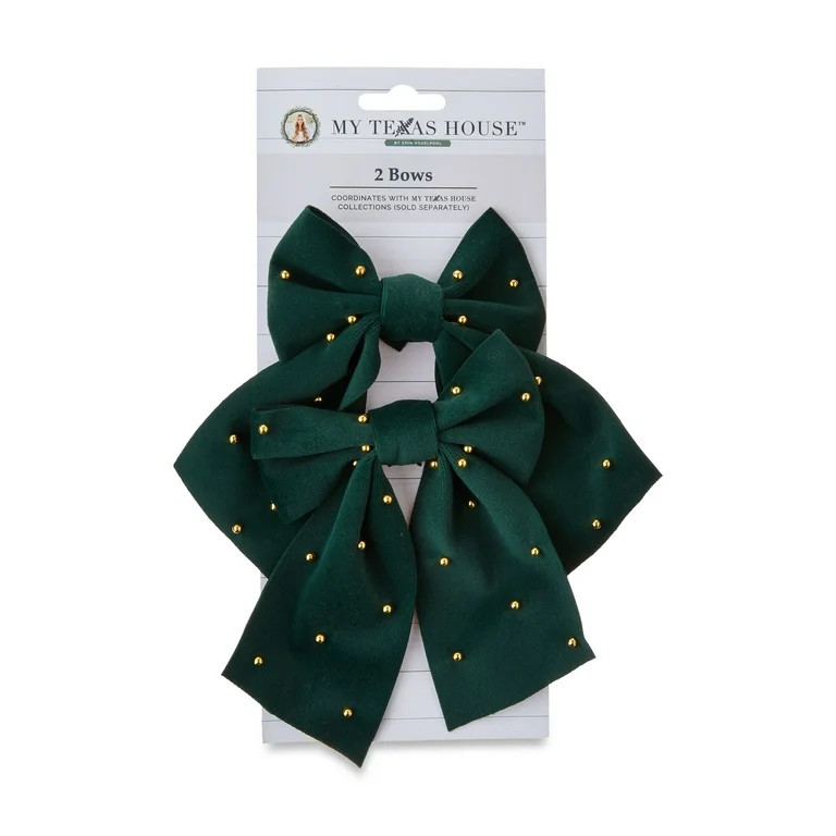 Green Pearl Beaded Decorative Christmas Bow, 6", by My Texas House | Walmart (US)