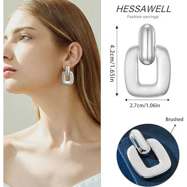 HESSAWELL Silver Brushed Drop Earrings for Women Large Statement Geometric Square Vintage Silver ... | Walmart (US)
